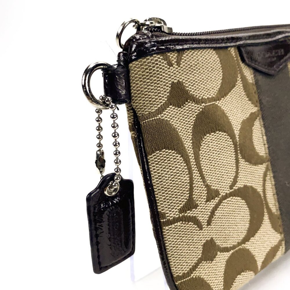 COACH Signature Canvas Wristlet Pouch w/Leather Trim - Picture 14 of 15